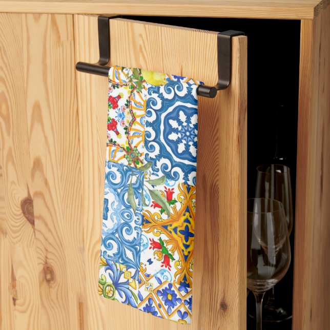 Medelhavsplattor, majolica,Sicilien stil Kökshandduk (Thirds Fold)