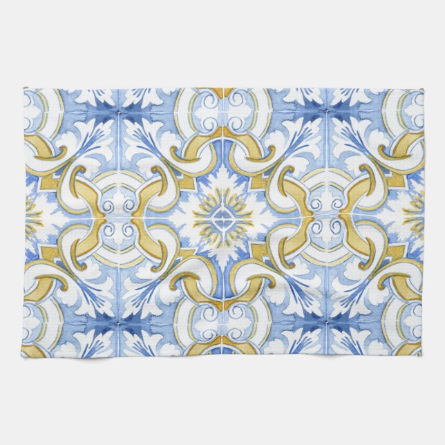 Medelhavsplattor, majolica,Sicilien stil    Kökshandduk (Horisontell)