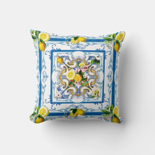 Medelhavsplattor, majolica,Sicilien stil     Kudde (Framsida)