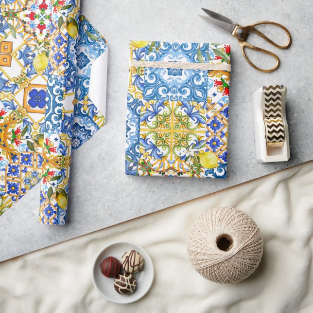 Medelhavsplattor, majolica,Sicilien stil Presentpapper (Hantverk)