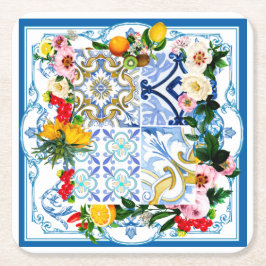 Medelhavsplattor, majolica,Sicilien stil Underlägg Papper Kvadrat