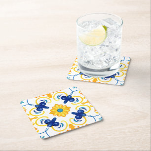 Medelhavsplattor, majolica,Sicilien stil Underlägg Papper Kvadrat