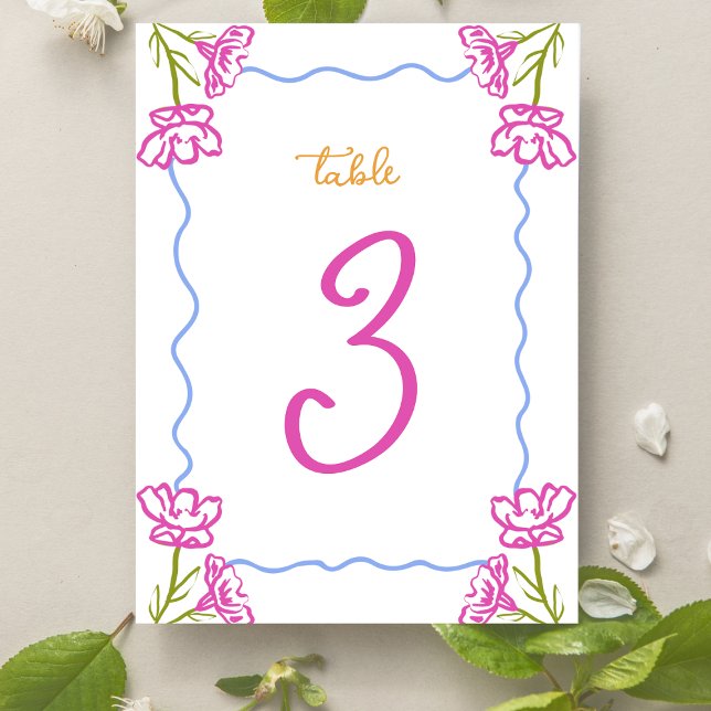 Medelhavsregionen Bougainvillea Bröllop Bordsnumme ( Mediterranean magic! Guide guests in style with this vibrant, Amalfi-inspired wedding table number.)