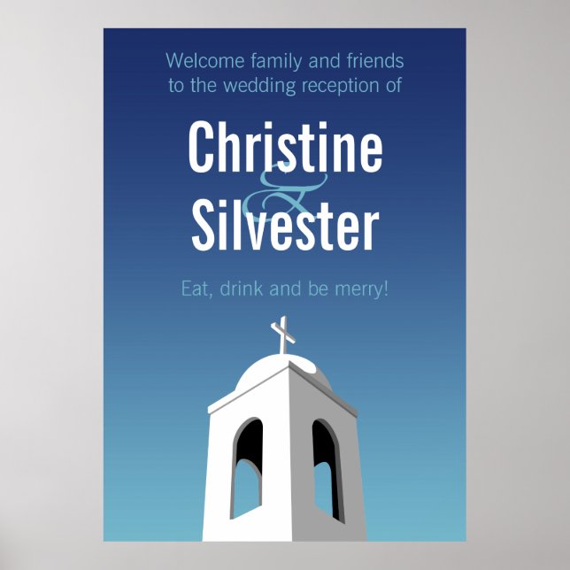 Medelhavssommar, bröllopsmottagning välkomnas poster (Framsidan)