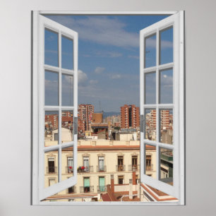 Medelhavsstaden Barcelona fönsterutsikt Poster