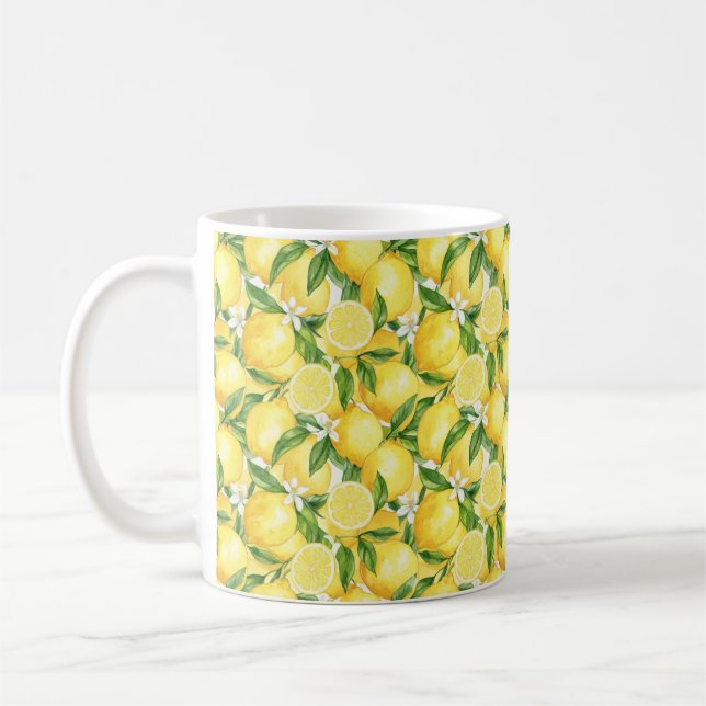 Medelhavsvattenfärg Citron & Blommönster Kaffemugg (Vänster)