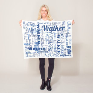 Medellång Namn Mönster Blue & White Baby Fleecefilt