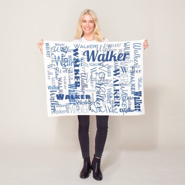 Medellång Namn Mönster Blue & White Baby Fleecefilt (På plats)