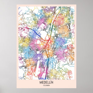 Medellín Colombia City Karta Poster