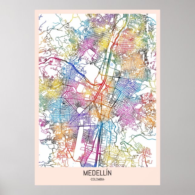 Medellín Colombia City Karta Poster (Framsidan)