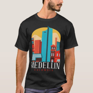 Medellin Colombia City Skyline Silhouette Outline T Shirt