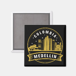 Medellin Colombia Cityscape Guld Magnet