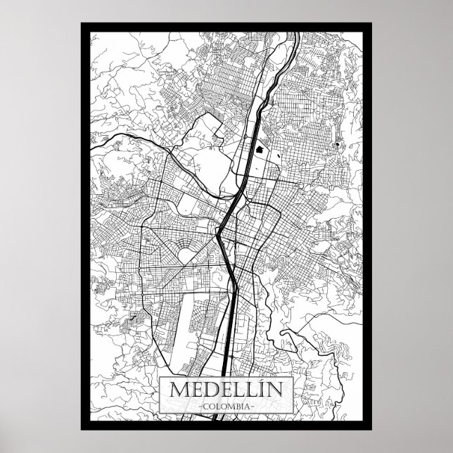 Medellín Colombia Karta Poster (Framsidan)
