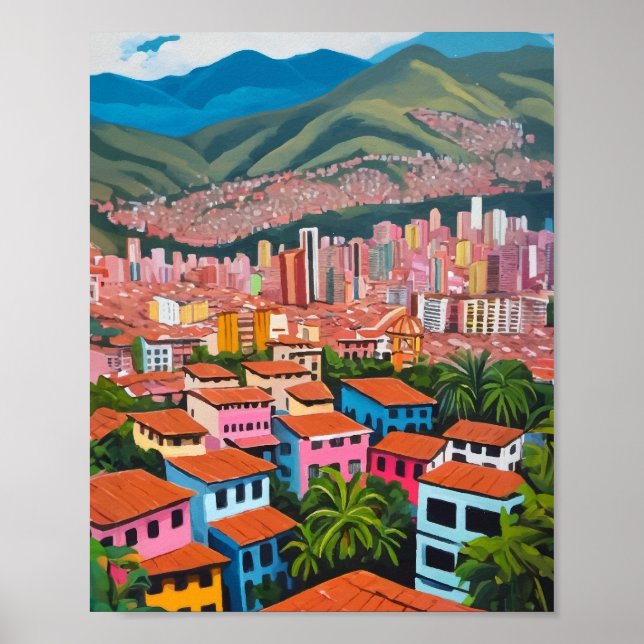 Medellin Colombia Oljemålning Poster (Framsidan)