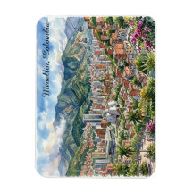 Medellin, Colombia Panoramautsikt Akvarellkonst