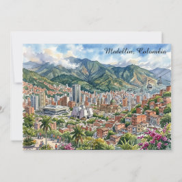 Medellin, Colombia Panoramautsikt Vattenfärgskonst Kort