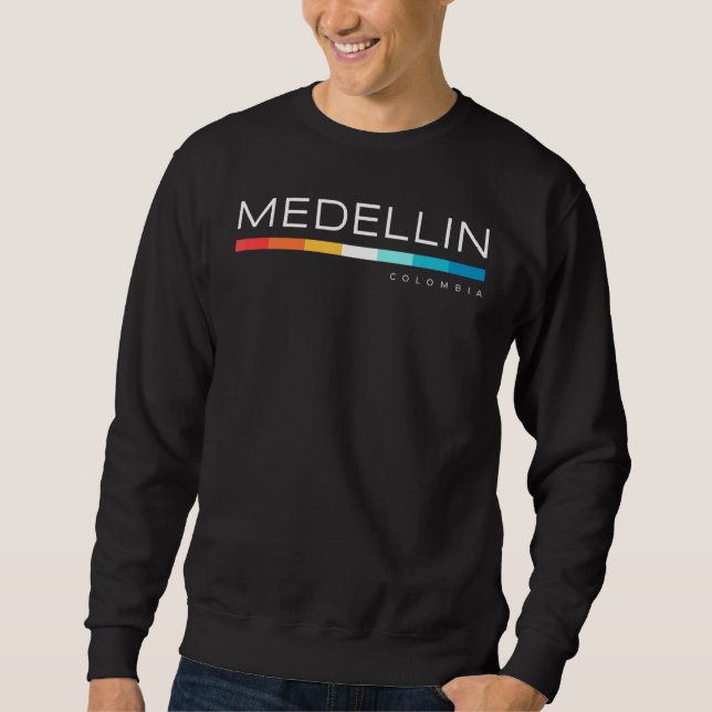 Medellin Colombia Retro Design Lång Ärmad Tröja (Framsida)