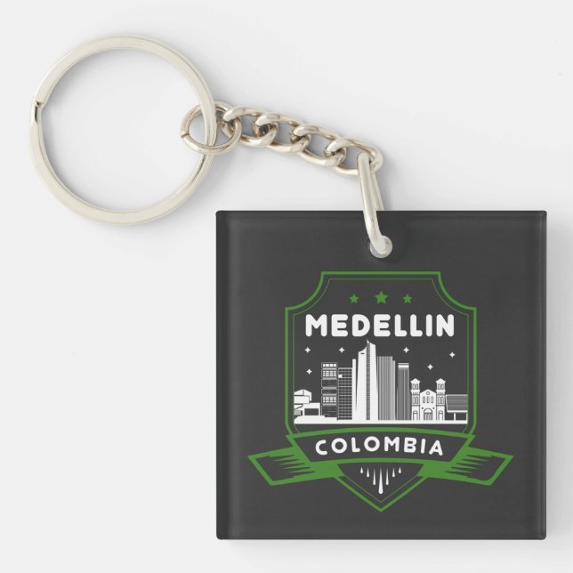 Medellin Colombia Skyline Acrylic Keychain (Framsidan)