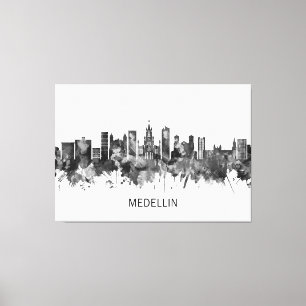 Medellin Colombia Skyline BW Canvastryck