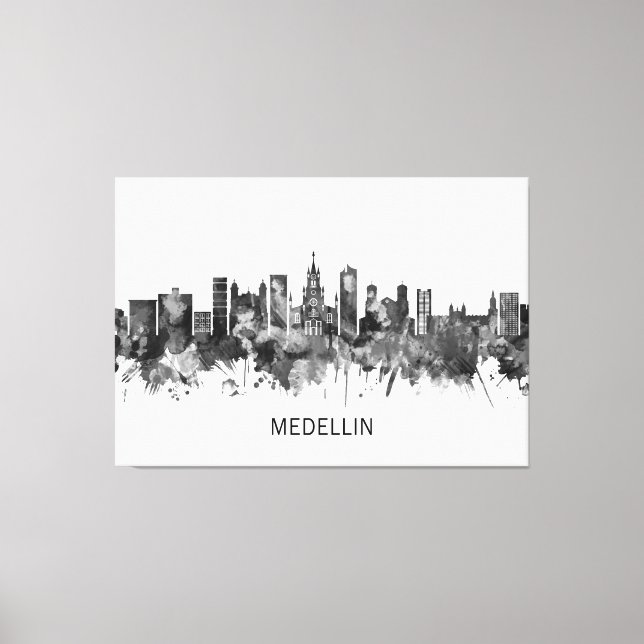 Medellin Colombia Skyline BW Canvastryck (Framsida)