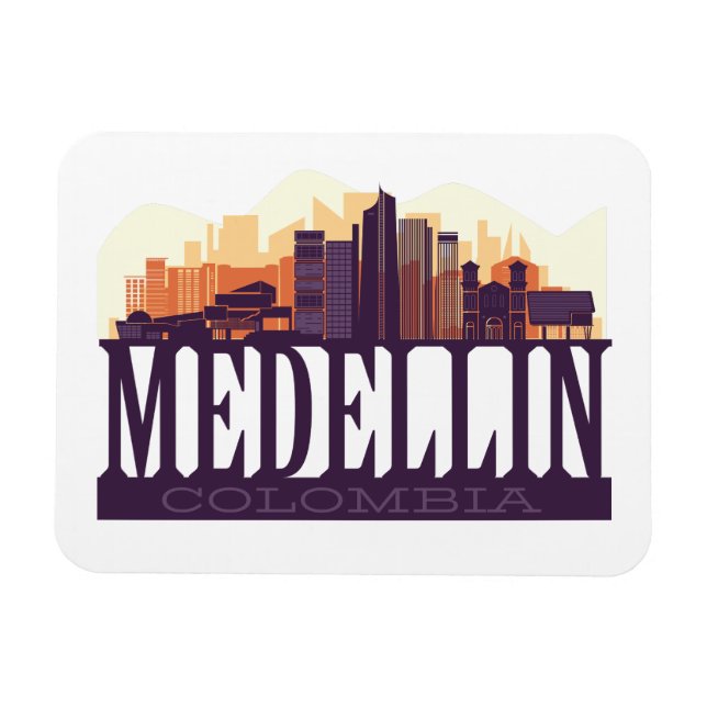 Medellin Colombia Skyline City Souvenir Magnet (Horisontell)