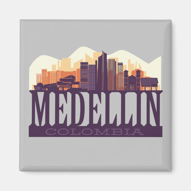 Medellin Colombia Skyline City Travel Souvenir Magnet (Framsidan)