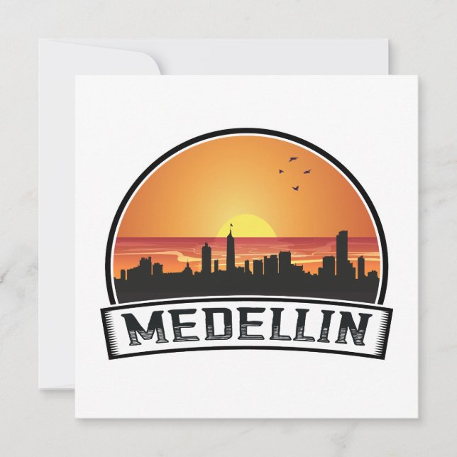 Medellin Colombia Sunset Skyline City Logotyp Kort (Framsida)