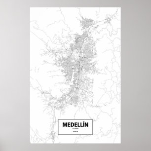 Medellín Colombia (svarten på vit) Poster