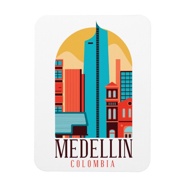 Medellin Colombia Vintage Cityscape Magnet (Vertikal)