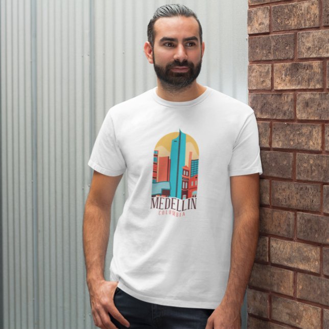 Medellin Colombia Vintage Cityscape T Shirt (medellin colombia city t shirt)