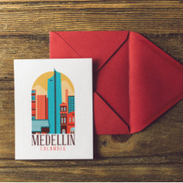 Medellin Colombia Vintage Cityscape Vykort