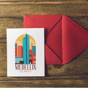 Medellin Colombia Vintage Cityscape Vykort