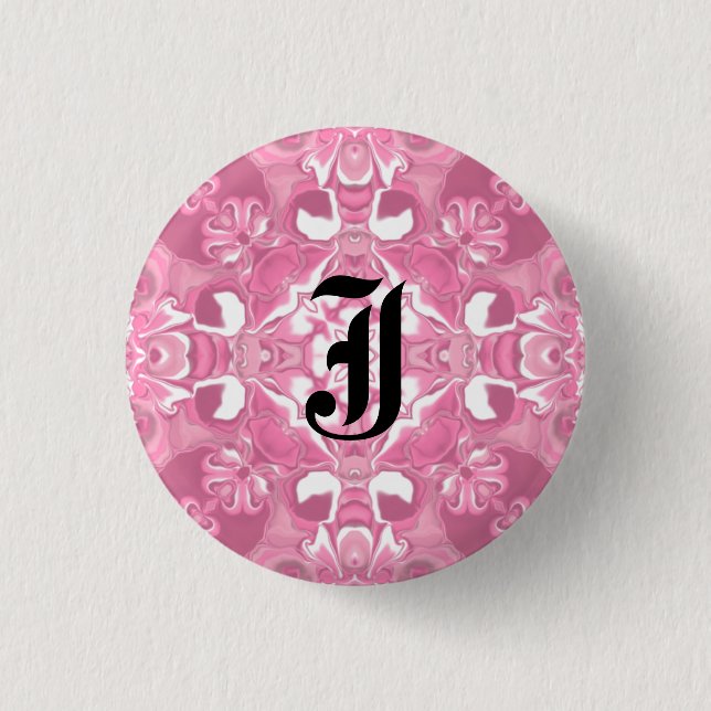 Medellrosa Kalejdoskopiskt Mönster #2 Monogram Knapp (Framsida)