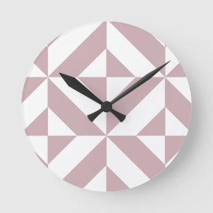 MedelMauve geometriskt Deco kubmönster Rund Klocka