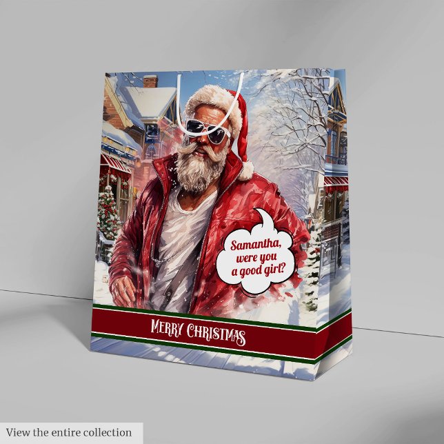 Medelstor presentpåse Anpassad Tomte Julfirande (Medium Gift Bag Custom Santa Claus Celebration)