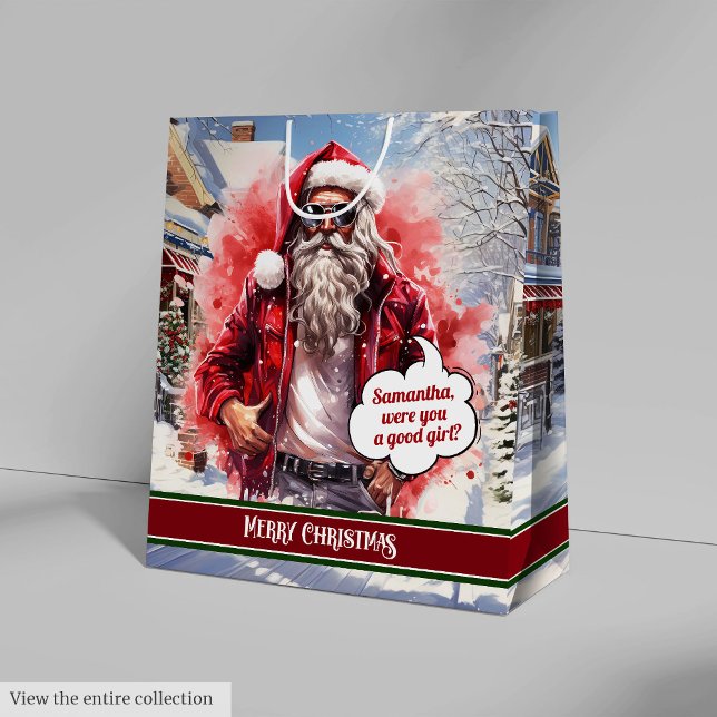 Medelstor presentpåse Cool Santa Christmas Organiz (Medium Gift Bag Cool Santa Christmas Organizer)
