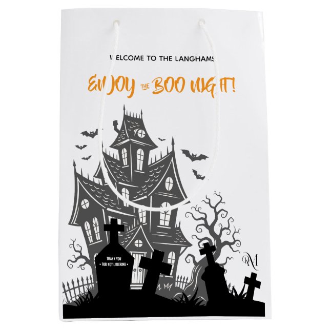 Medelstor presentpåse: HALLOWEEN Hem (vit) (Framsidan)