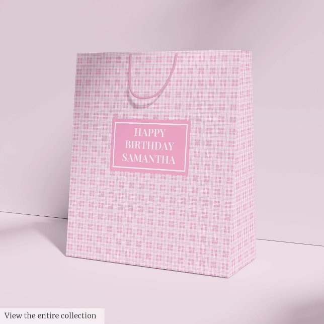 Medelstor presentpåse Rosa rutmönster Anpassad föd (Medium Gift Bag Pink Plaid Custom Birthday Art)