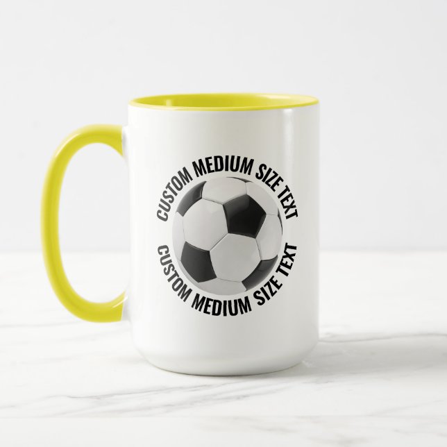 Medelstor Text GUL Combo 15oz Anpassad fotboll Mugg (Vänster)
