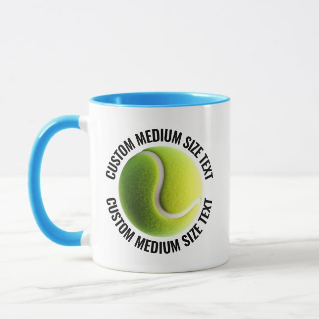 Medelstor Text Ljusblå Combo 11oz Anpassad Tennis Mugg (Vänster)