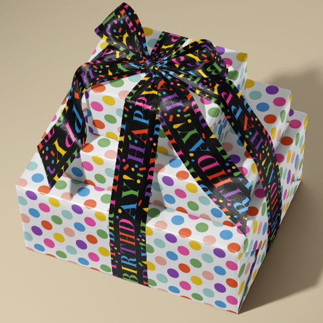 Medelstora regnbågsfärgade prickmönster presentpapper (rainbow hued polka dot patterned gift wrapping paper roll for birthdays, babies and more)