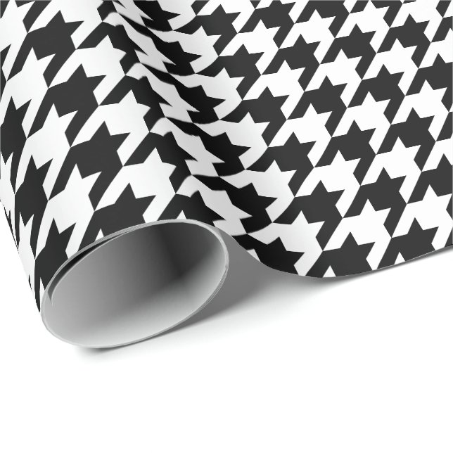 Medelsvartvita Houndstooth som slår in papper Presentpapper (Rullad Hörn)