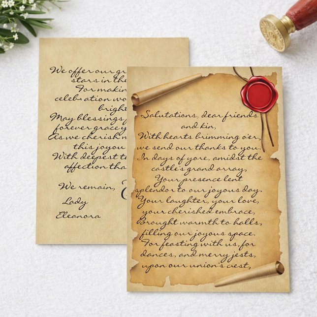 Medeltida åldrig rullvaxsigill Bröllop Tack Kort (Skapare uppladdad)