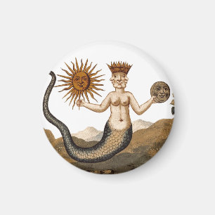 Medeltida alkemisymbol - Merman med solen och Magnet