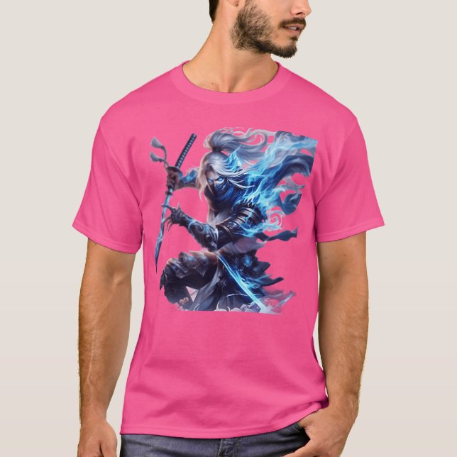 Medeltida anime svärd fighter rolig t shirt (Framsida)