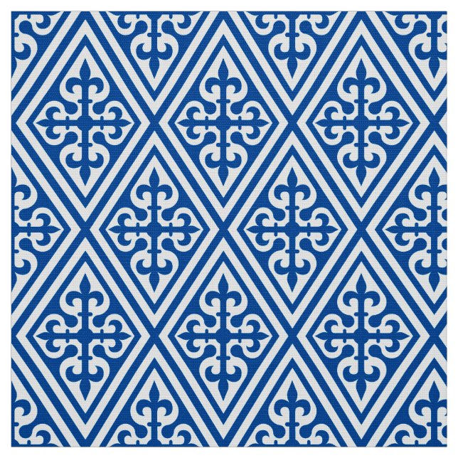 Medeltida arg damast - koboltblått och vit tyg (Provkarta)