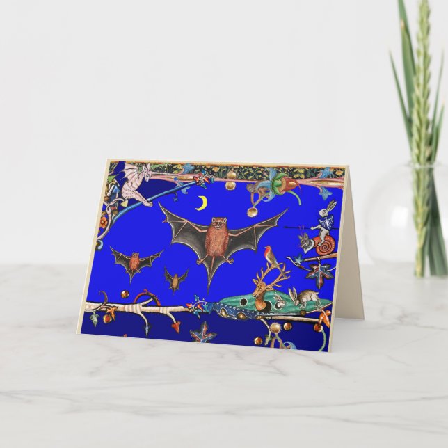 MEDELTIDA BESTIARI,FLYGANDE FLADDERMÖSS SKOGSDJUR  HELGKORT (Framsida)