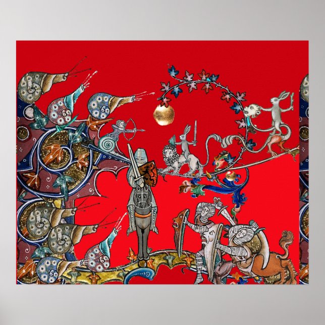 MEDELTIDA BESTIARI KRIG, RIDDAR, JÄTTESNIGLAR Röd Poster (Framsidan)