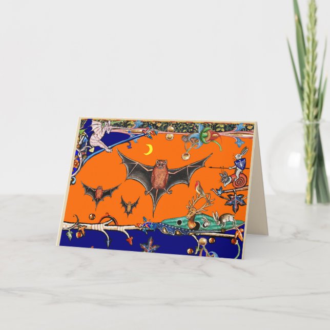 MEDELTIDA BESTIARIUM,FLYGANDE FLADDERMUS SKOGSDJUR HELGKORT (Framsida)