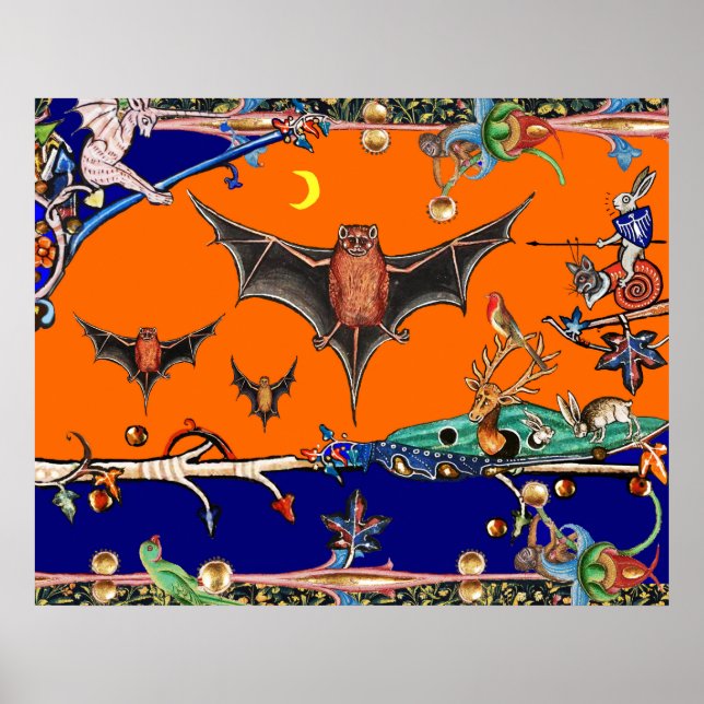 MEDELTIDA BESTIARIUM,FLYGANDE FLADDERMUS SKOGSDJUR POSTER (Framsidan)